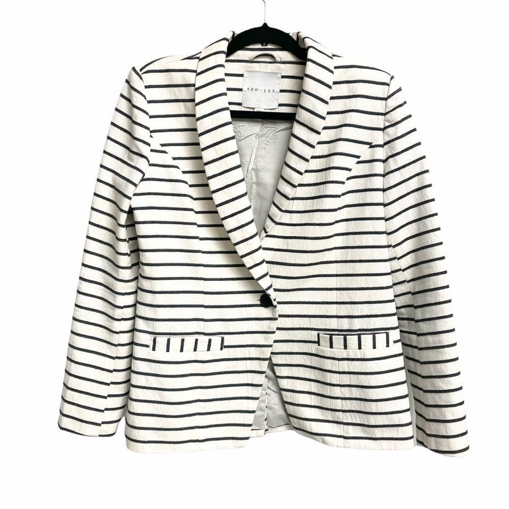 (SOLD) JIGSAW KEW 159 Striped Button Front Blazer Jacket Cram Ivory Navy Blue 8 - Picture 2 of 5